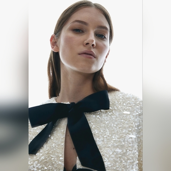 New H&M Sequined Bow-Front Jacket - Picture 6 of 6
